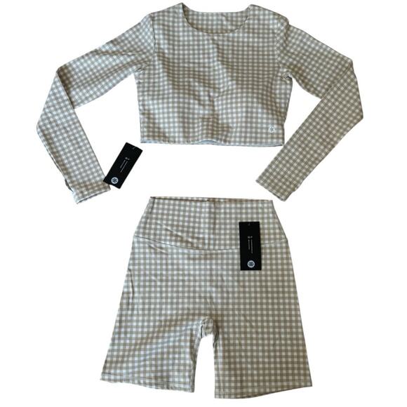 Astoria Luxe Balance Tan Gingham Set Top/Shorts Size XL NEW - Picture 1 of 7